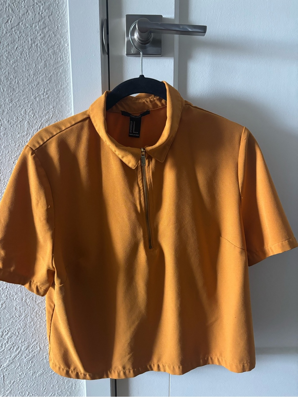 Forever 21 Women’s Short-Sleeve Zip Polo Shirt - Mustard